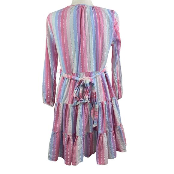 J Crew Veda Pastel Stripe Metallic Thread 100% Cotton Belted Dress Small Pockets - Picture 9 of 13